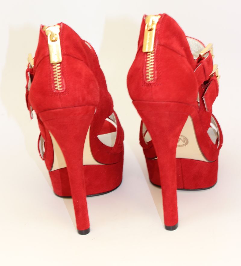 Michael Kors Aria Platform Sandal Open Toe Red Sandal Strappy Buckles 