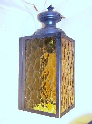   OR HALL LIGHT FIXTURE W/ TEXTURED AMBER GLASS 14 TALL X 5.5 SQ s4537