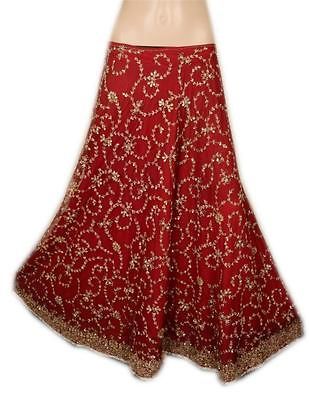 VINTAGE HAND BEADED ZARI INDIAN LEHENGA LONG SKIRT FLORAL FASHION 