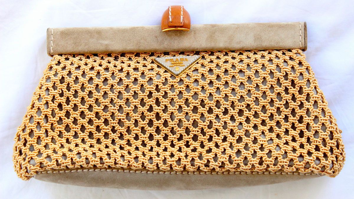 AU NATUREL***NWT $1,295 PRADA WOVEN ROPE & SUEDE CLUTCH BAG