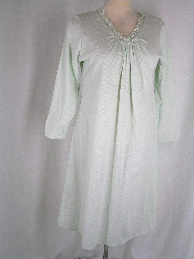 Aria Green Long Sleeve Thermal Weave Nightie Nightgown