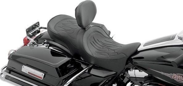 DRAG SEAT W/BACKREST FLAME STITCH 08 12 HARLEY FLHXXX   STREET GLIDE 