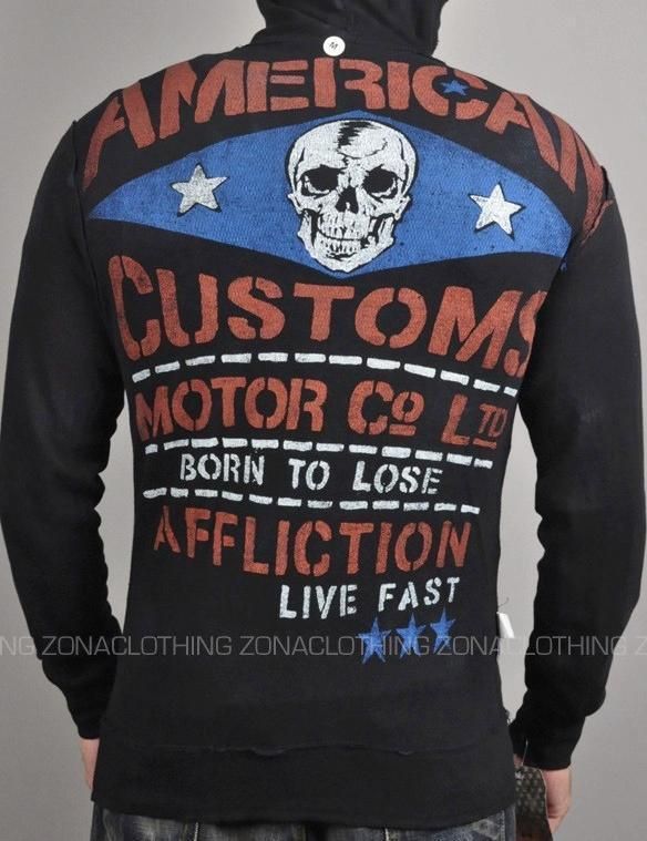 Affliction American FADED IRON Mens Reversible Zip Hoodie Sweatshirt 