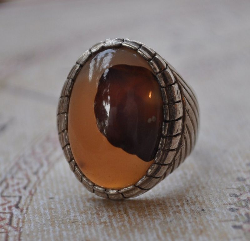 vintage middle eastern agate sterling silver ring aqiq from egypt