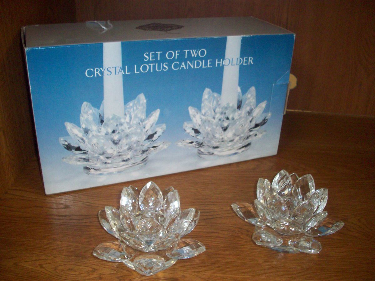 Crystal Lotus Candle Holder Set Shannon Crystal by Godinger Wedding 