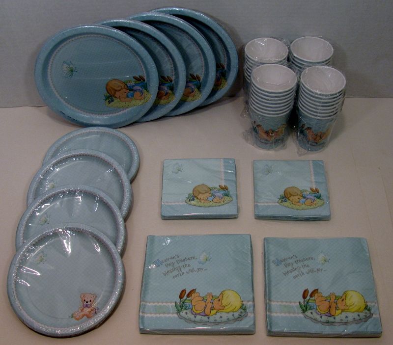 Precious Moments Boy Baby Shower 32 Dinner Dessert Plates Lunch Bev 