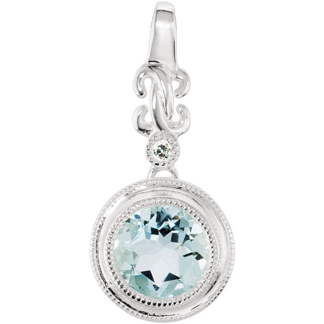   White Gold Natural Genuine Aquamarine Diamond Necklace Pendant