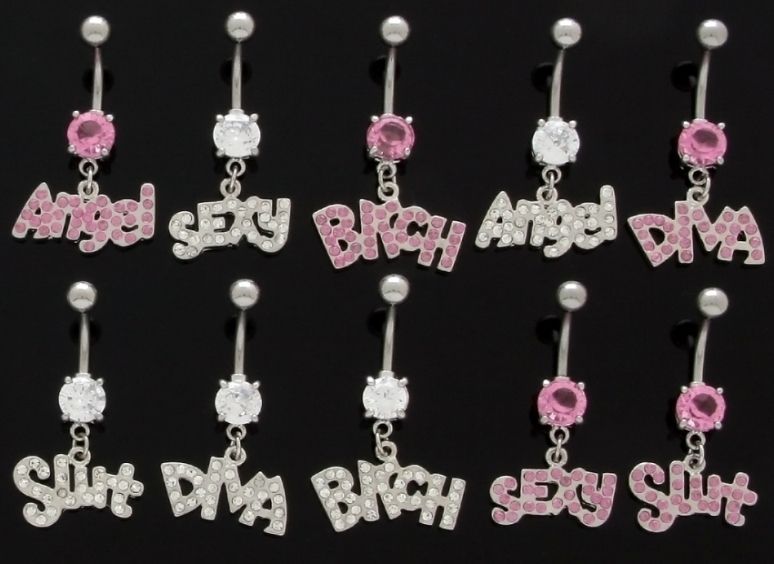   YOUR STYLE AND COLOR CZ SEXY SAYINGS BELLY RING NAVEL RING ANGEL DIVA