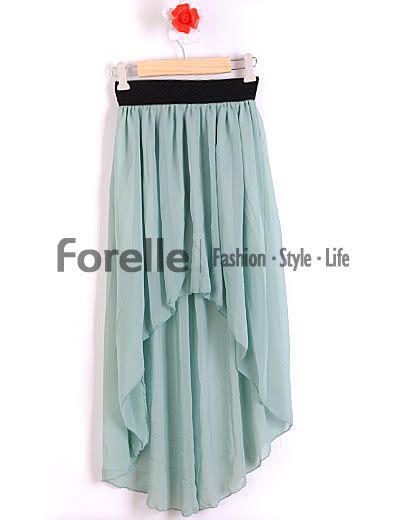 Sexy Asym Hem Chiffon Skirt Women Maxi Dress Skirt Elastic Waist