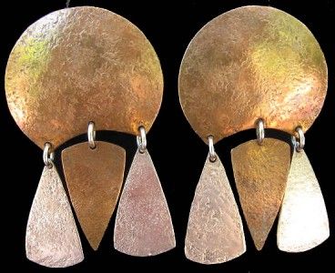 Vintage Marjorie Baer Hammered Mixed Metal Dangle Earrings SF