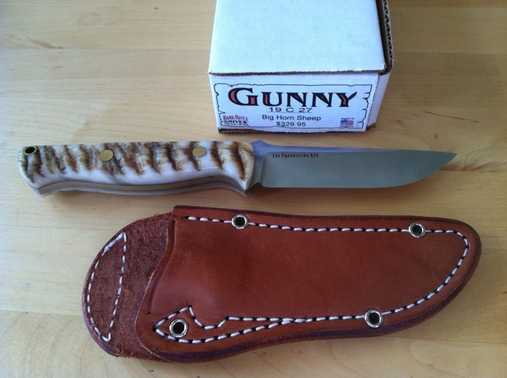 Bark River Gunny Knife, Big Horn Sheep Handles, 19C27 Sandvik 