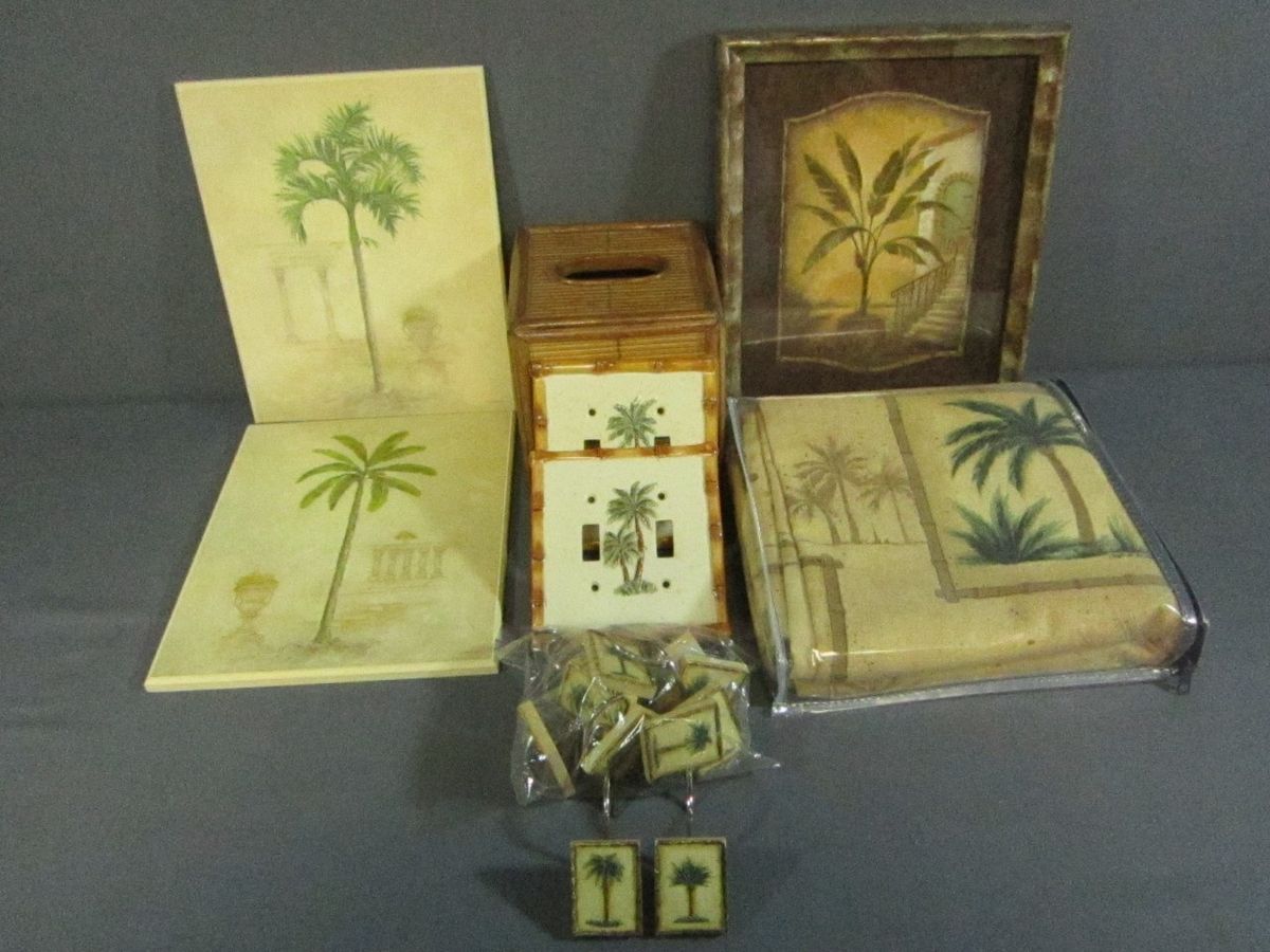 LOT PALM TREE DESIGN BATHROOM DECOR TISSUE COVER, PLAQUES, PICTURE 