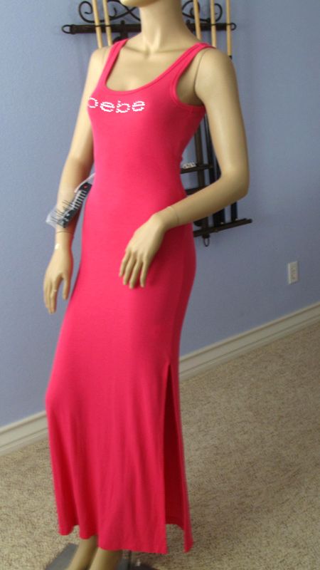 bebe mge swarovski crystal logo rib maxi dress nwt m