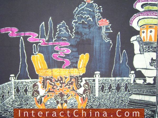 Batik Folk Art Painting 34x64 Miao Hmong Artist 147