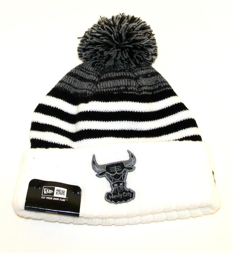    CHICAGO BULLS BLACK WHITE SNOWFALL STRIPE BEENIE BEANIE STOCKING CAP