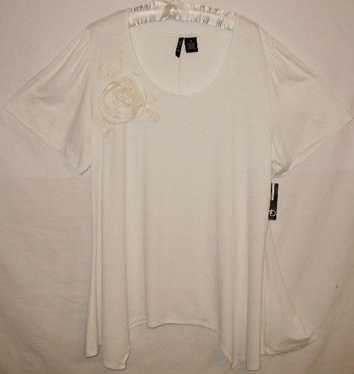 New Directions Belk 2X Cream Lagenlook Drapy Point Hem Knit Top New 