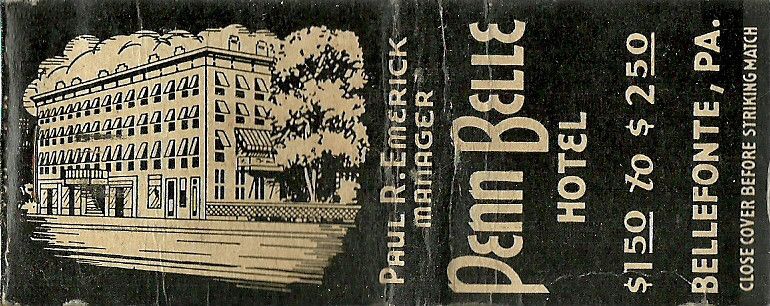 Penn Belle Hotel Match Cover Bellefonte PA