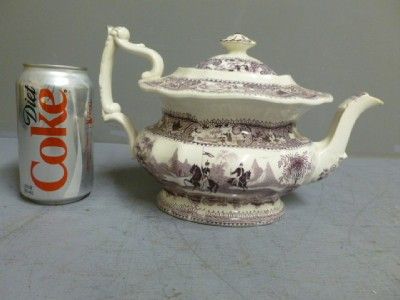   Historic Staffordshire Purple Transfer Teapot Belzoni RARE