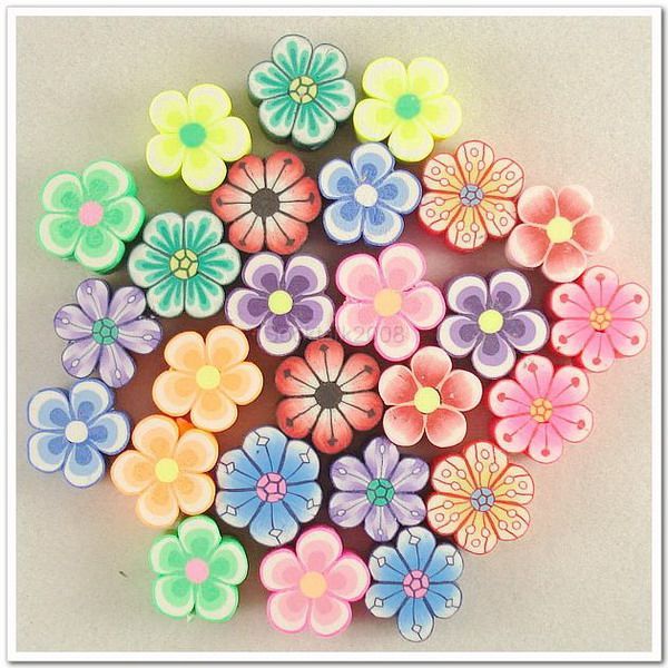   PCS Mixed Color Fimo Polymer Clay Plum Blossom Flower Slice Beads 12mm