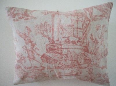 Antique Linen Pillow Toile de Jouy LOffrande A LAmour 1880s French 