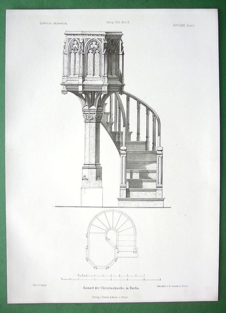 ARCHITECTURE PRINT  Germany Berling Wooden Pulpit in Christuskirche 