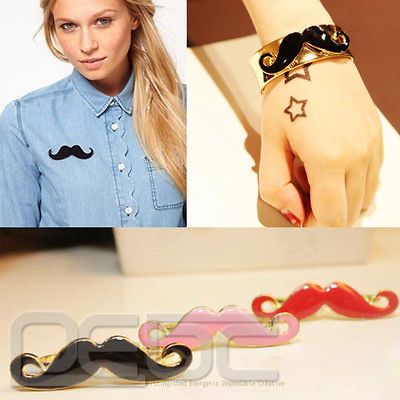   Mustache Chaplin Jewelry Set Necklace Bracelet Double Ring Brooch