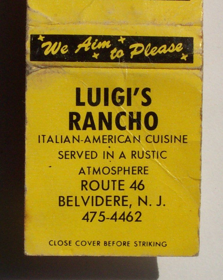 1970s Matchbook Luigis Rancho Route 46 Belvidere NJ MB