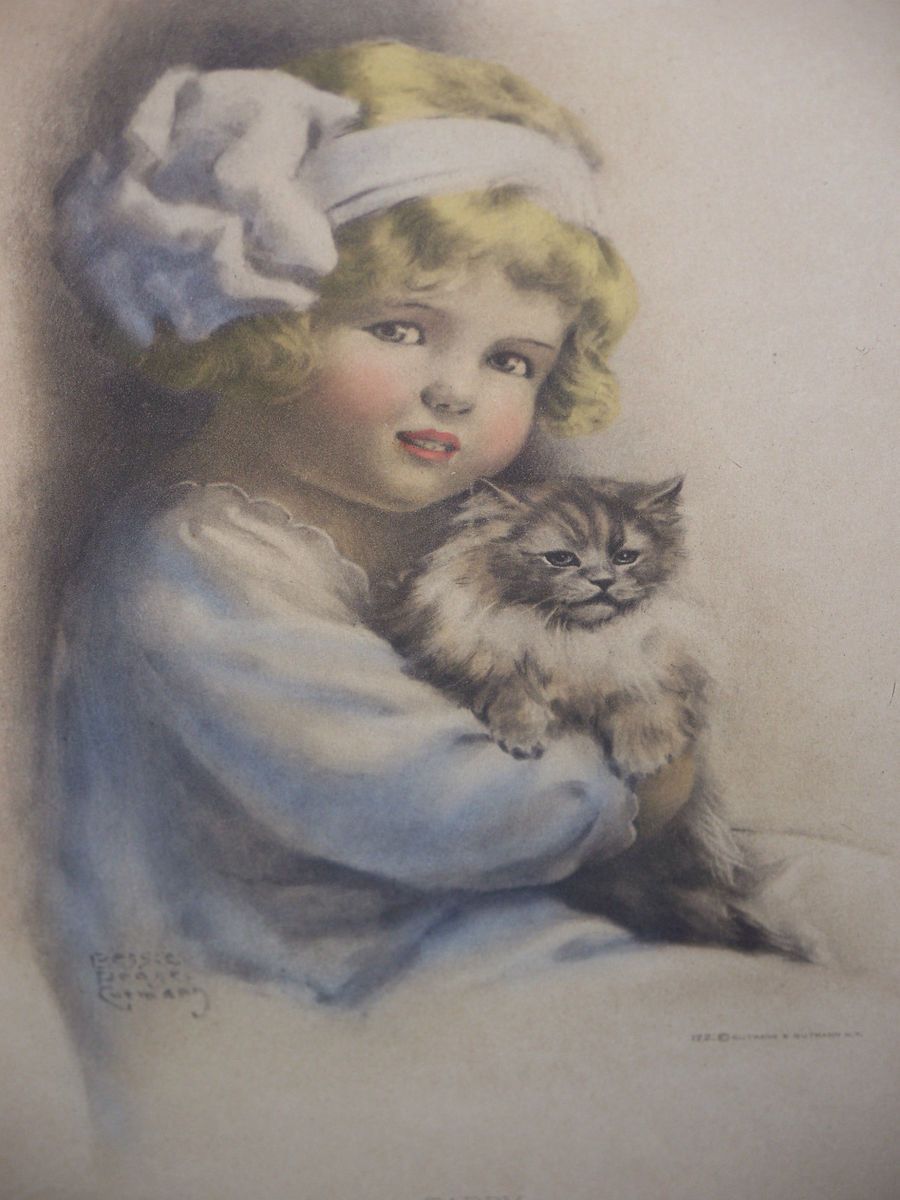 RARE VINTAGE BESSIE PEASE GUTMANN TABBY PRINT 172 GIRL with CAT