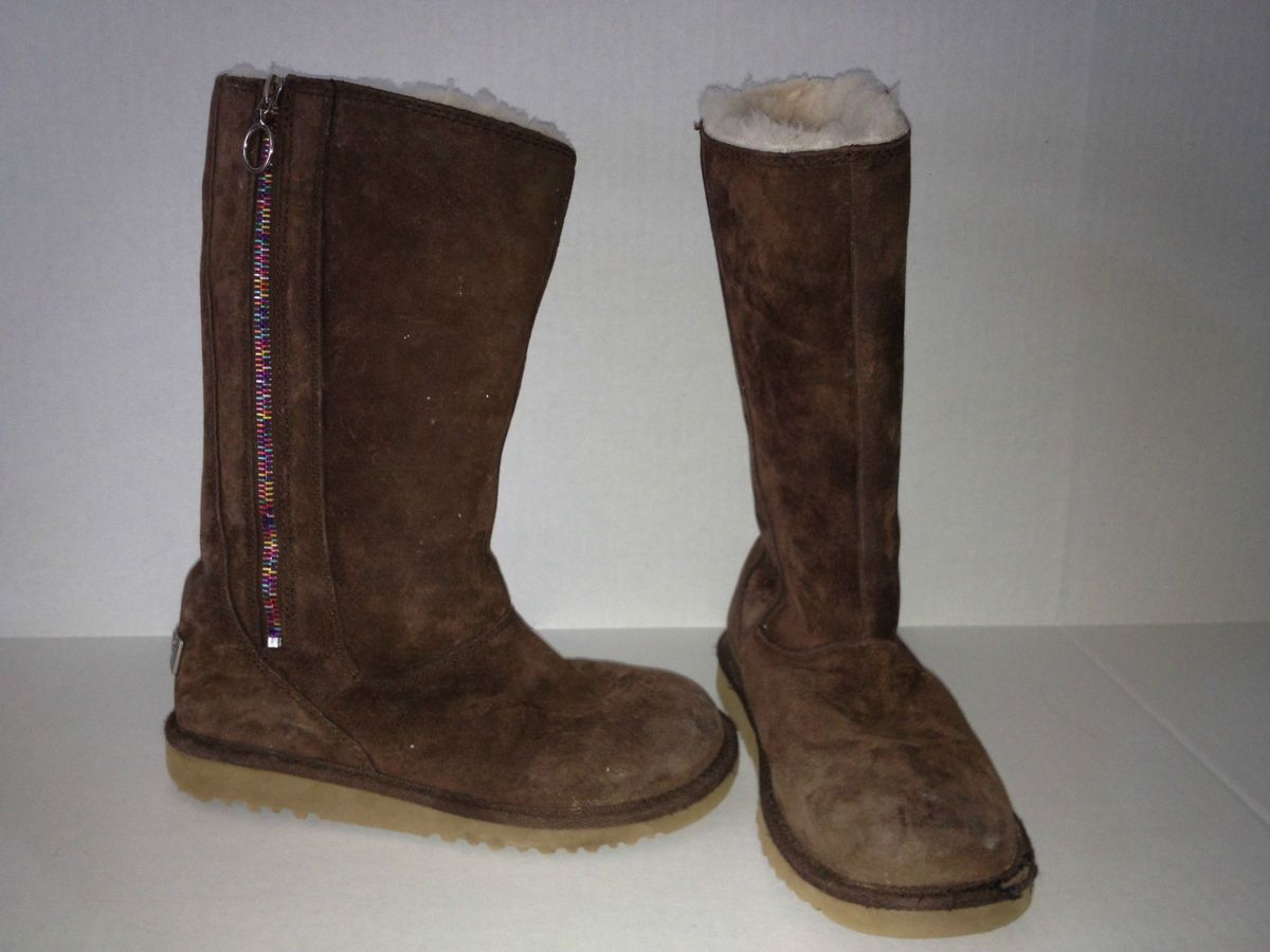 UGG AUSTRALIA CHOCOLATE BROWN HAYDEN BIG GIRLS YOUTH SZ 2 WINTER BOOTS