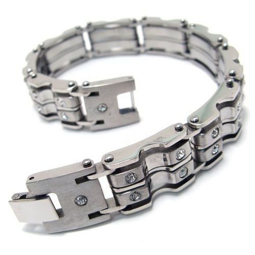 Stainless Steel Bicycle Chain Crystal Mens Bracelet