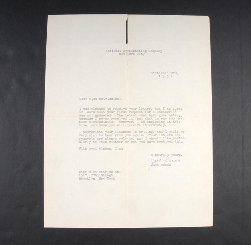 Authentic Jack Berch Autographed Letter NBC NYC