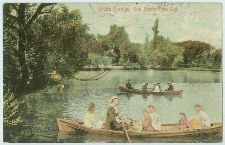 B0207 FOLKS IN BOATS @ URBITA SPRINGS SAN BERNARDINO CA c1910