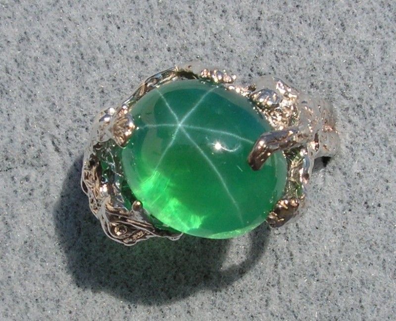 Big Linde Spring Green Star Sapphire Created SS Ring