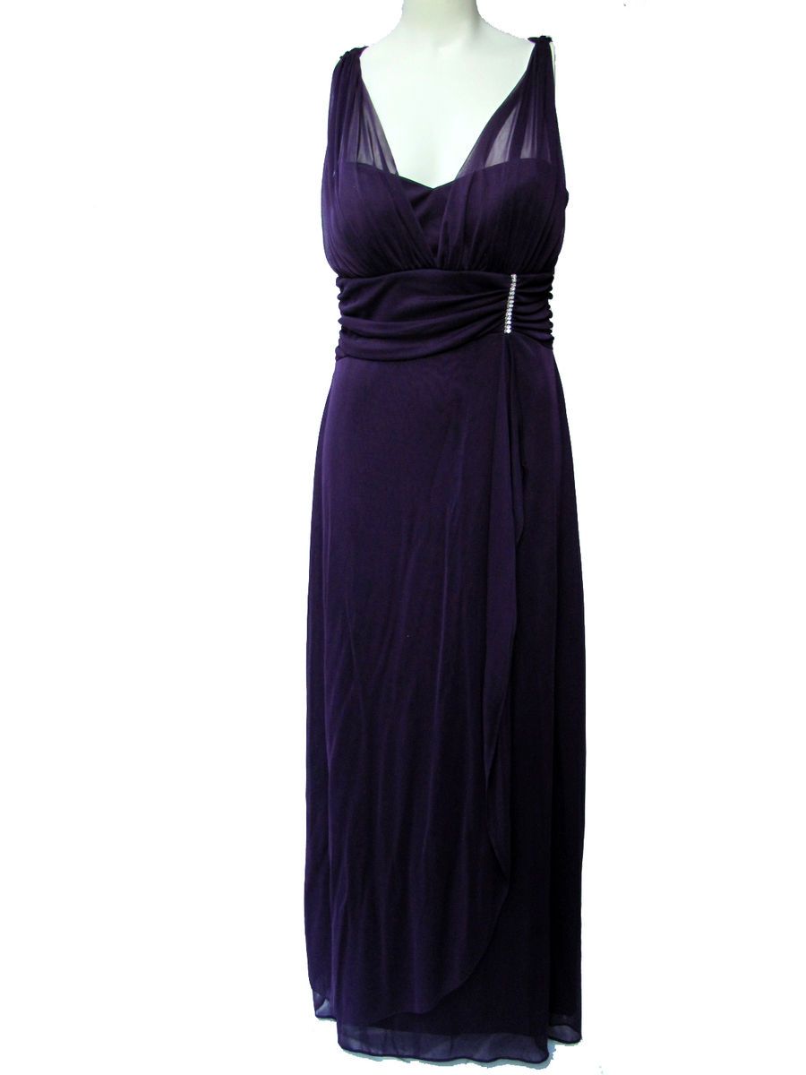 Betsy Adam Dress Sleeveless Ruched Jeweled Empire Waist Evening Gown 