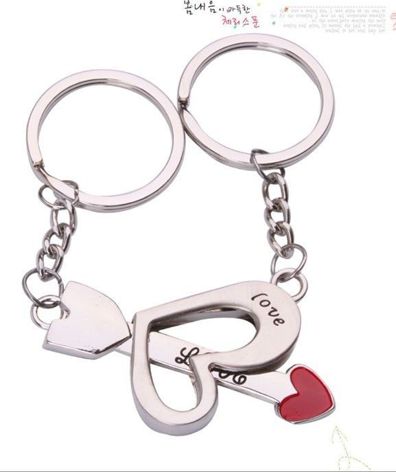 Love You Cupids Arrow & Loving Heart Couple Kirsite Keychains