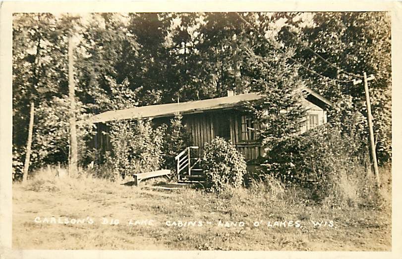 Wi Land O Lakes Carlsons Big Lake Cabins RPPC T0978