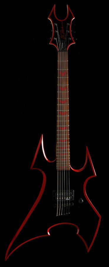 black hardware, blood red bevels and beast wing inlay.