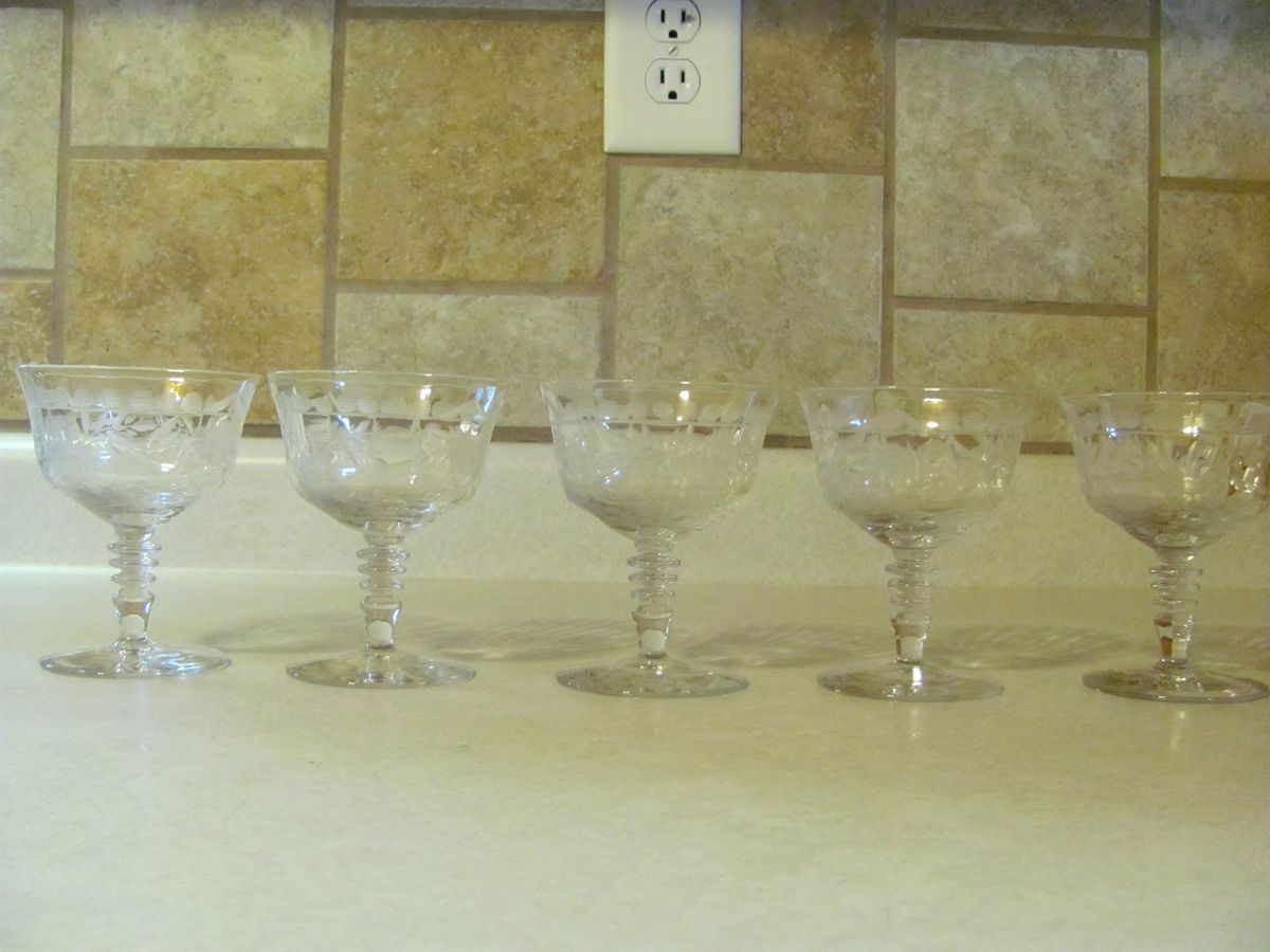 Elegant Etched Glassware Glass Wine Water Cordial Wedding Vintage 