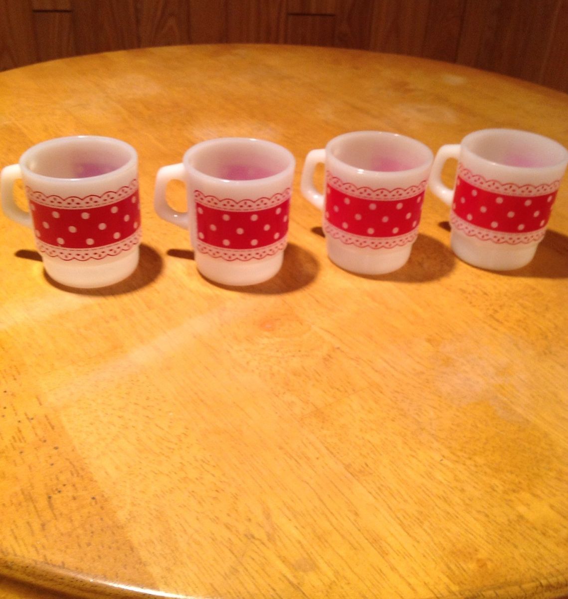 Anchor Hocking Fire King Mugs Cups Glasses Christmas Polka Dot Red 