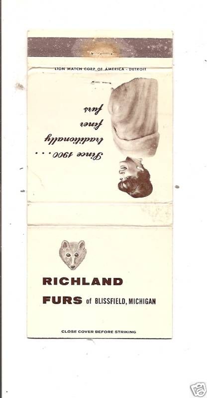 Richland Furs of Blissfield MI Lenawee Matchbook