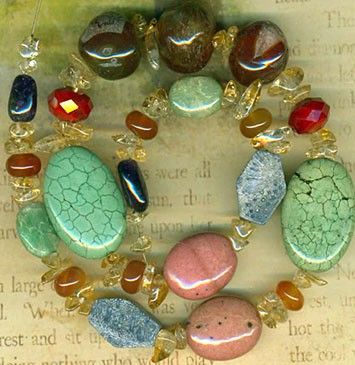 Rhodonite Carnelian Blue Coral Chrysocolla Citrine Beads on 17 Strand 