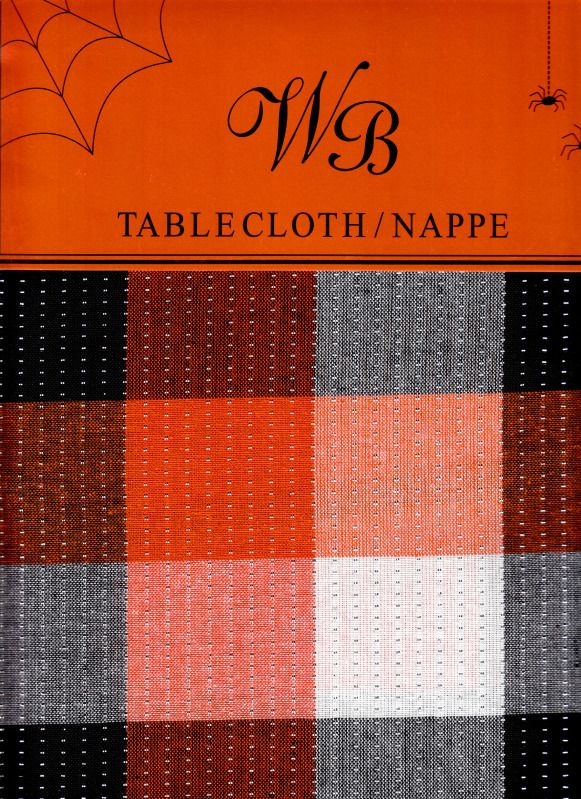   Orange Black White Silver Squares Cotton Fabric Tablecloth Dining New