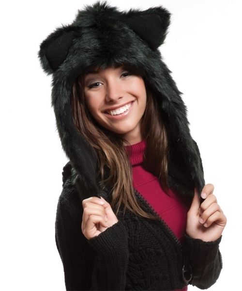 Black Wolf Plush Animal Hat Wolf Short Retail $33 99