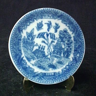 Blue Willow China Miniature Plate with Brass Display Stand Collectible 