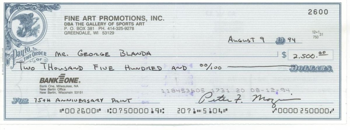 George Blanda Signed Autographed Check Cut Signature NFL HOF Bears 