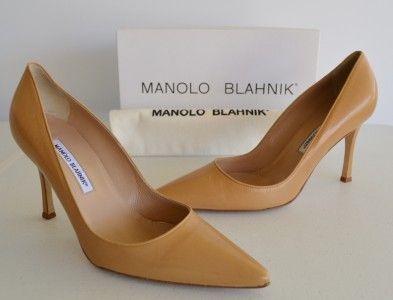 NIB MANOLO BLAHNIK $575 BLIXA DUNE TAN CALF LEATHER CLASSIC PUMP SHOES 