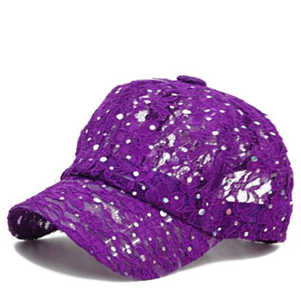 Filet Lace Bling Shiny Sequin Baseball Cap Hat Cadet Military Women 