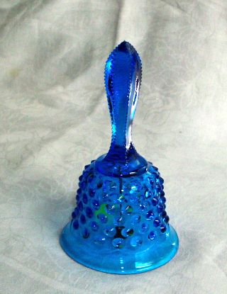  Vtg Fenton Blue Glass Hobnail Bell 5 75"