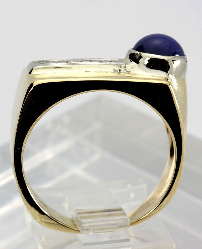 Mens 1 55ct Diamond Vintage Linde Lindy Blue Star Sapphire 14k 