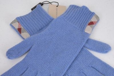   BURBERRY $175 100% CASHMERE BLUEBELL BLUE NOVA CHECK MITTENS GLOVES